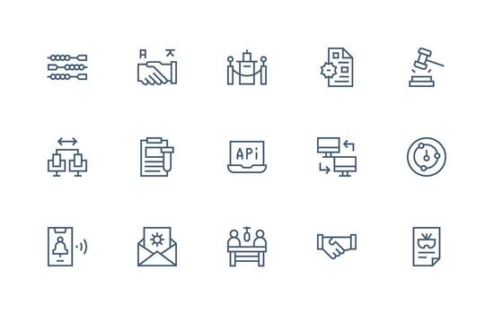 Regular Line Style Protocol Icons with 15 Vectors Clear and Concise Icon Set Collection