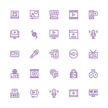 Streaming Design Icons featuring 25 in Medium Stroke Outline Style UI Icon Set vector