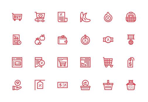 24 Icons for Shopping Cart in Thick Line Line Format UI and UX Focused Icon Collection vector