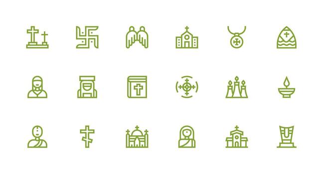 18 Icons for Religious Icon in Strong Stroke Line Format Simplified Icon Pack for Visual Tools vector
