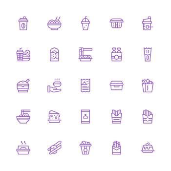Takeout featuring 25 Icons in Medium Stroke Outline Design Clean Icon Set Icon Pack for UI Projects vector