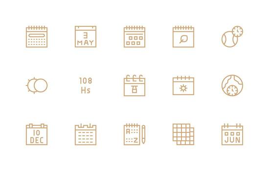 15 Regular Line Style Icons from Calendar Collection Simplified Icon Pack for Visual Tools vector