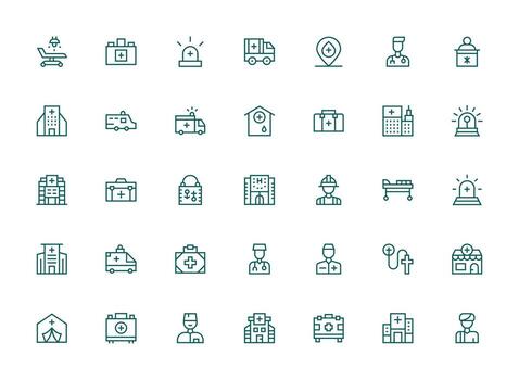 Ambulance Set with 35 Regular Clean Line Icons Simplified Icon Pack for Visual Tools vector