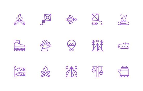 Outdoor Activity Design Icons featuring 15 in Regular Line Style Simple Icons for Interface and Wireframes vector
