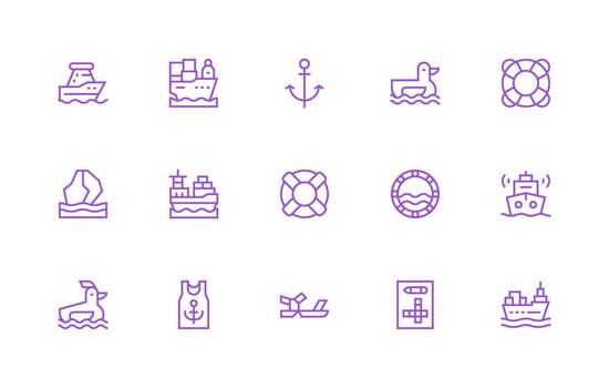 Nautical Icon Set with 15 Regular Line Graphics Functional Icon Series vector