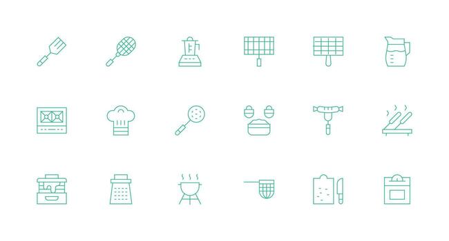 18 Icons for Food Preparation in Minimal Line Format Interface Icon Collection vector