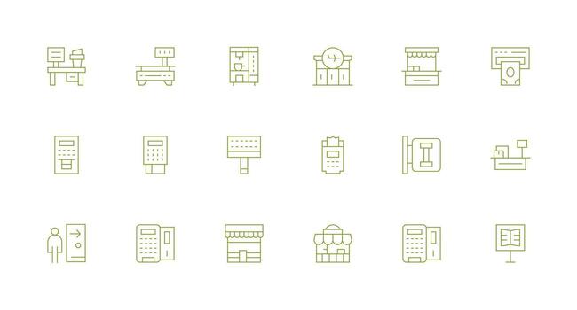 mínimo línea íconos desde quiosco conjunto con 18 vectores icono conjunto