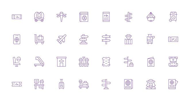 Traveler Icon Set with 32 Thin Line Graphics Responsive Icon Set for Flexible Layouts vector