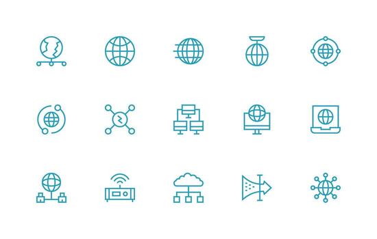 Network Connection Icon Set with 15 Regular Line Graphics Reusable Icon Set vector