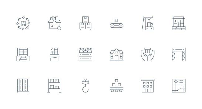almacén presentando 18 íconos en mínimo línea diseño limpiar icono colección para web utilizar vector