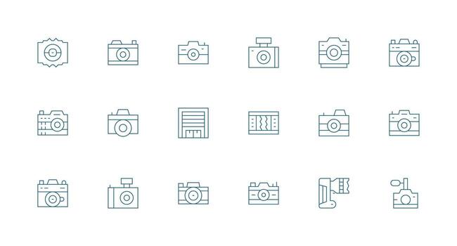 Minimal Line Style Shutter Icons with 18 Vectors Responsive Icon Set for Flexible Layouts