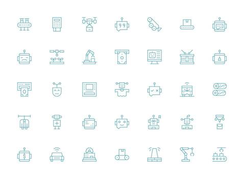 35 ligero línea íconos para automatizado gráficos núcleo icono colección para diario Tareas vector