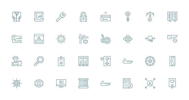 llave presentando 32 íconos en Delgado línea diseño web icono colección vector