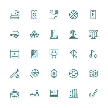 25 Medium Stroke Outline Icons for Play Graphics Clear and Concise Icon Set Collection vector