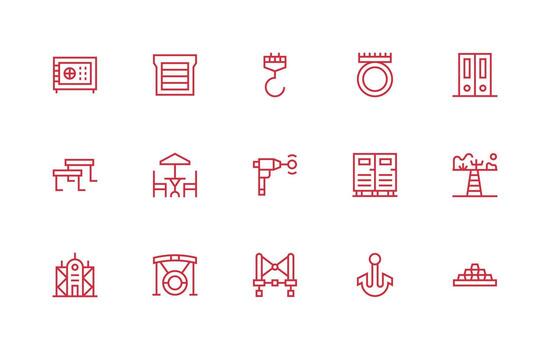 Regular Line Style Metal Icons with 15 Vectors Multi-Style Icon Collection