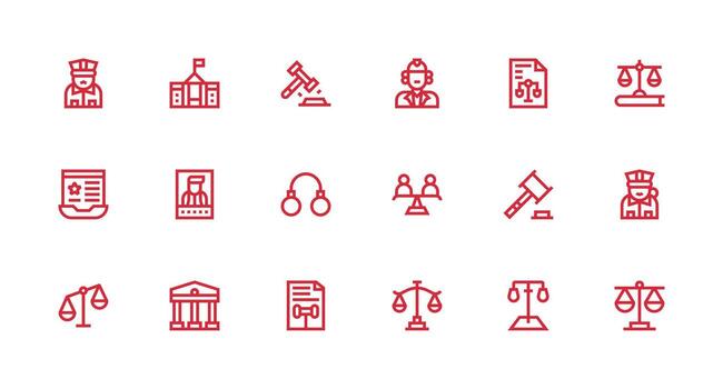 Justice Design Icons featuring 18 in Strong Stroke Line Style Quick Access Icons for UI Development vector