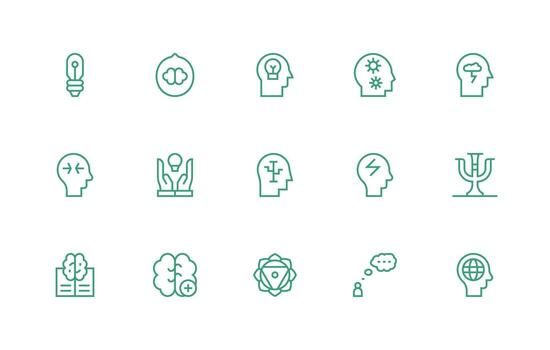 mente diseño íconos presentando 15 en regular línea estilo píxel Perfecto íconos para moderno aplicaciones vector