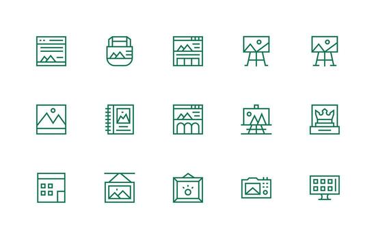 Regular Line Style Gallery Icons with 15 Vectors Multi-Purpose Icon Set