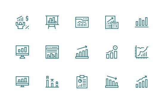 15 Regular Line Icons for Bar Chart Graphics Core Icon Collection for Daily Tasks vector