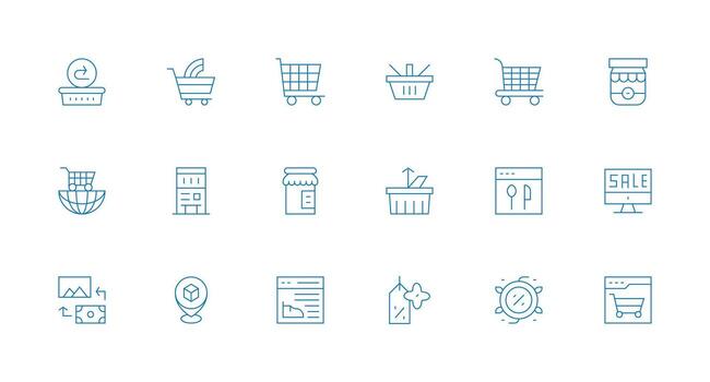 mínimo línea íconos desde en línea Tienda conjunto con 18 vectores sensible icono conjunto para flexible diseños