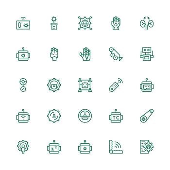 automatización diseño íconos presentando 25 en medio carrera contorno estilo ordenado icono conjunto vector