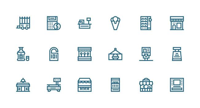 Kiosk Icon Set with 18 Strong Stroke Line Graphics Icon Set for Apps vector