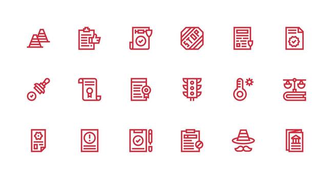 18 Strong Stroke Line Style Icons from Regulation Collection Complete Icon Bundle for Web Design vector