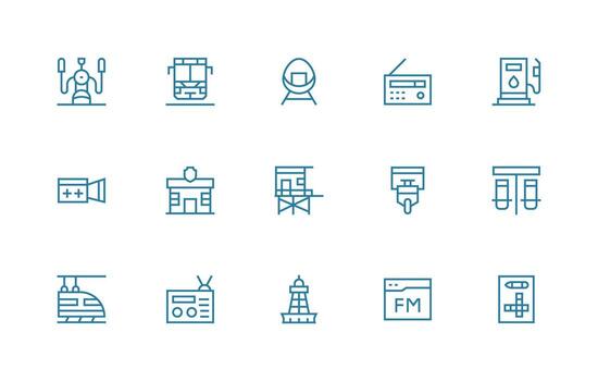 Station Icon Set with 15 Regular Line Graphics Professional Icon Pack for Development Work vector