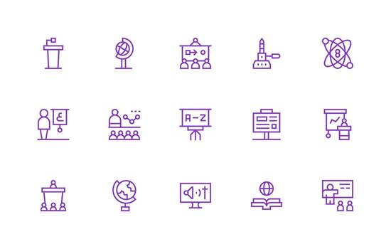 enseñando icono conjunto con 15 regular línea gráficos mínimo icono conjunto para interfaz proyectos vector