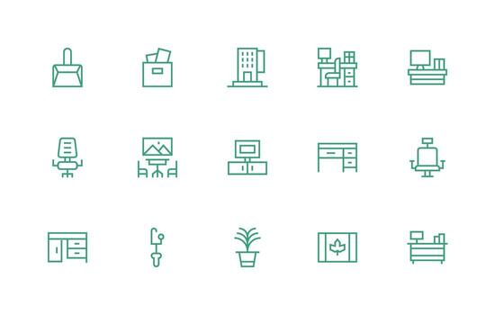 15 íconos para espacio de trabajo en regular línea formato creativo icono conjunto vector