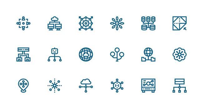 Distributed Icon Set with 18 Strong Stroke Line Graphics Interface Icon Collection vector