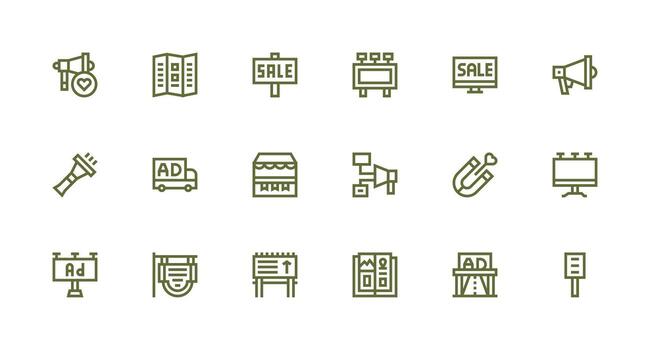 Advertising Icon Set with 18 Strong Stroke Line Graphics Scalable Icons for Cross-Platform Interfaces vector