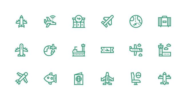 18 Icons for Airplane in Strong Stroke Line Format Icon Pack for UI vector