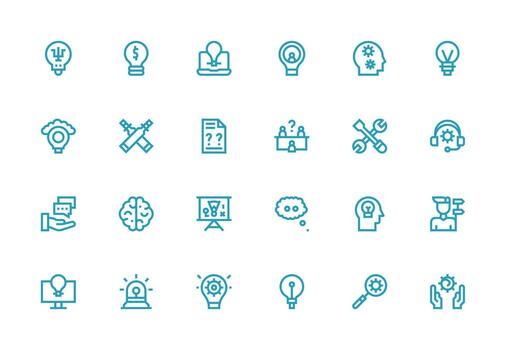 24 grueso línea línea diseños para problema resolviendo íconos íconos construido para visual consistencia paquete vector