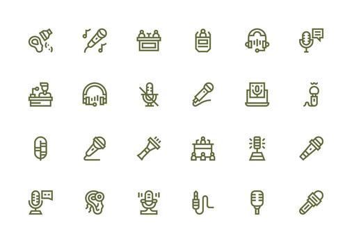 Microphone Icon Set with 24 Thick Line Line Graphics Full Icon Library for UI Designers vector