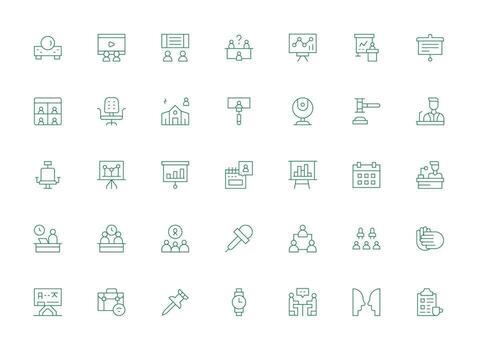 Light Line Style Meeting Icons with 35 Vectors Clean Icon Set Icon Pack for UI Projects