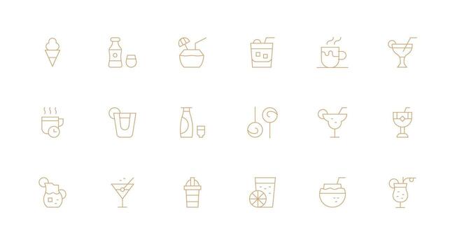 18 Refreshment Icons in Minimal Line Aesthetic Quick Access Icons for UI Development vector