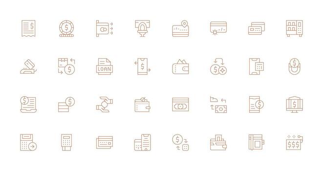 Credit Icon Set with 32 Thin Line Graphics Scalable Icons for Cross-Platform Interfaces vector