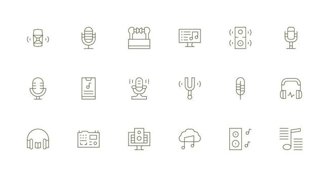 digital audio visual paquete conteniendo 18 mínimo línea íconos estilo icono conjunto vector