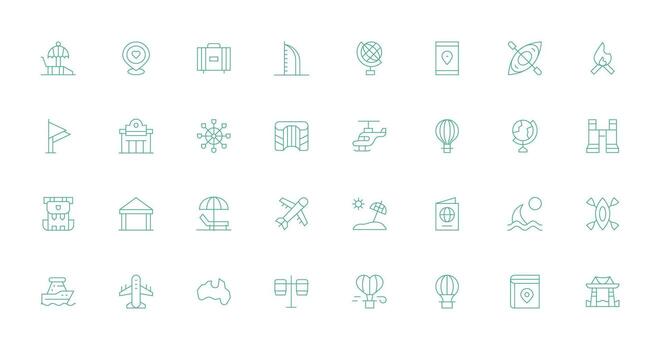 32 Thin Line Icons for Tourism Graphics Complete Icon Set for Mobile Apps vector