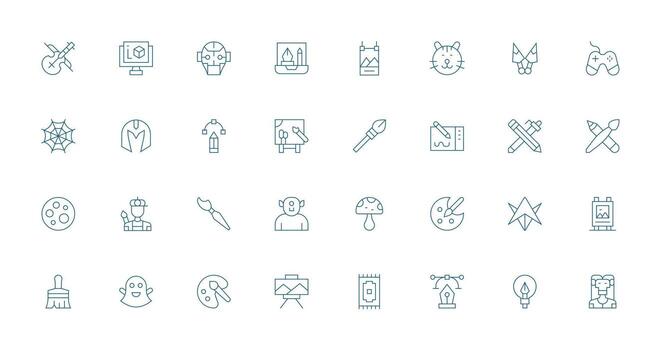 digital Arte presentando 32 íconos en Delgado línea diseño neutral estilo íconos para ninguna proyecto vector