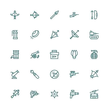 Medium Stroke Outline Style Projectile Icons with 25 Vectors Design Ready Icon Set for Teams