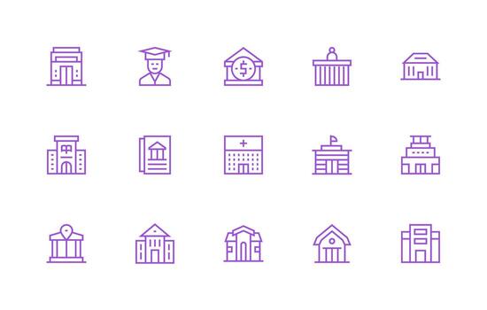 Institution Design Icons featuring 15 in Regular Line Style Core Icon Collection for Daily Tasks vector