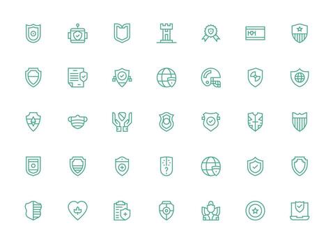 Shield including 35 Regular Clean Line Illustrations Balanced Icon Set for Functional Design vector