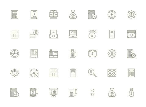 35 Icons for Accounting in Light Line Format User Interface Icons for Digital Products vector