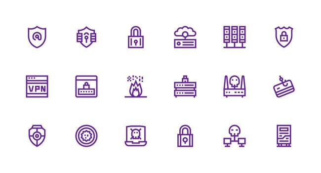 18 fuerte carrera línea vectores para la seguridad cibernética tema alta resolución íconos para ninguna plataforma