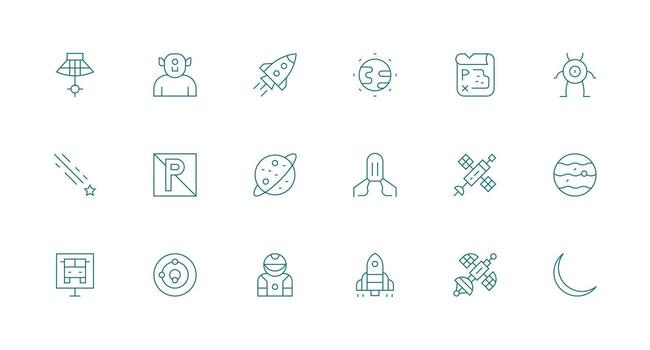 espacio icono colección con 18 mínimo línea diseños núcleo icono colección para diario Tareas vector