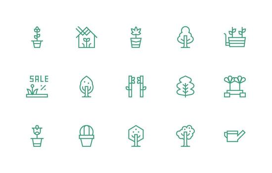 Foliage Icon Set with 15 Regular Line Graphics Dashboard Icon Series vector