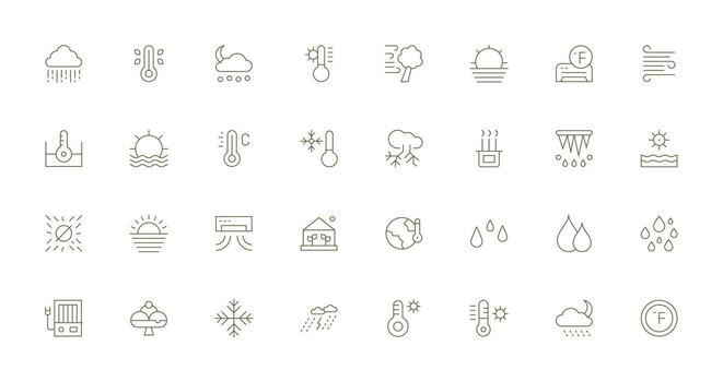 Climate featuring 32 Icons in Thin Line Design Minimal Icon Set for Interface Projects vector