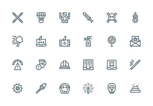Danger Icon Set with 24 Thick Line Line Graphics Core Icon Collection for Daily Tasks vector